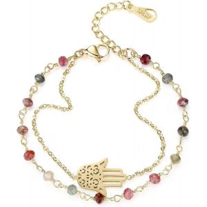 Eryi-Bracelet Double Rang, Pierre Femme, Main De Fatma Femme - Neuf