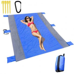 Couverture De Plage Grande Taille 86,7 Po X 70,9 Po, Couverture De Pique-Nique Exterieure Anti-Sable, Tapis De Plage En Nylon Avec 4 Piquets Pour Voyage, Camping, Randonnee - Neuf