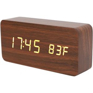 Réveil Numérique pour Chambre à Coucher, Horloge LED en Bois 12/24H avec Commande Vocale, 3 Luminosités Réglables, Horloge Numérique USB ou à Piles pour Chevet, Horloges électrique - Neuf