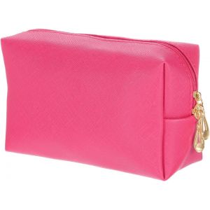 Trousse De Maquillage Carrée En Cuir Synthétique Avec Fermeture Éclair, Trousse De Toilette De Voyage Pour Femme Pour Support De Pinceaux De Maquillage, Rose Rouge - Neuf
