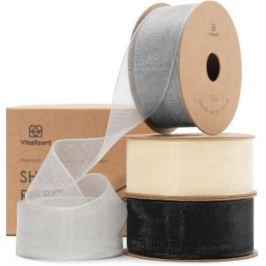 Ruban En Organza Blanc & Noir & Gris, 2,5 Cm X 27,4 M (3 Rouleaux*9,1 M), Ruban Cadeau Large En Tissu Pour Artisanat, Emballage Cadeau, Arbre De Noël, Invitations De Mariage - Neuf