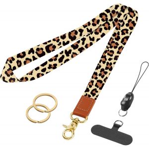 CAUC-Lanyard Porte-badges pour Cartes D'identité, Collier Porte-clés, Mignon Porte-clés pour Porte Cartes & Portefeuilles Long Porte clés Imprimé Léopard Pour Hommes & Femmes - Neuf