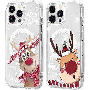 SJZG-2 Pi&egrave;ces No&euml;l Coque Magn&eacute;tique Pour Iphone 13 Pro Max 6,7'', Etui En Motif Dessin Cadeau De No&euml;l Compatible Avec Magsafe, Housse Christmas Silicone Bumper Cover Pour Iphone 13 Pro Max, Cerf 03 - Neuf