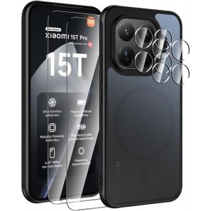 LORANKA-Xiaomi 15T Pro Magn&eacute;tique Coque pour MagSafe,avec 2 Verre Tremp&eacute;,Film de Protection cam&eacute;ra, &Eacute;tui Compatible Xiaomi 15T Pro Housse,Mat Translucide Anti-Rayures Arri&egrave;re,[Sensation de Peau]-Noir - Neuf