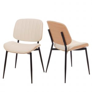 Lot de 2 chaises de salle &agrave; manger HWC-O44, chaise de cuisine, bois courb&eacute; similicuir &Ouml;ko-Tex MVGnaturel, blanc - Neuf
