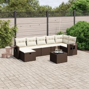Salon De Jardin 8 Pcs Avec Coussins Marron Résine Tressée - Neuf