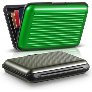 Lot de 2 porte-cartes de crédit fins, mini, bloquant les RFID, en aluminium, avec 6 emplacements, pour homme et femme (vert, gris) - Neuf