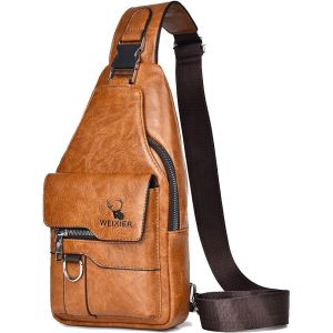 RFCBC-Sacoche Homme Bandouliere Sac de Poitrine Sac business Sac de Loisir Sac a Dos PU Cuir Pochette Epaule Sac à Dos de Voyage pour Homme Femme - Neuf