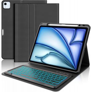 Clavier Pour Ipad Air 13"" M2 2024/M3 2025, Ipad Pro 12.9"" 6e/5e/4e/3e Gén 2022/2021/2020/2018, Coque Clavier Avec Rétroéclairées Magnétique Détachable Français Azerty Layout, Noir - Neuf