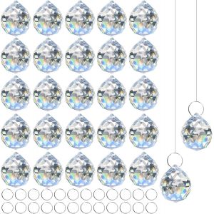 Nouvelhorizonstore-Boule En Verre Clair Pendentif,Boule De Prisme,Boule En Verre Prisme Pendentif,Prisme Fenetre,Attrape-Soleil Arc-En-Ciel,Cristal Feng Shui En Prisme Boules De Cristal (24) - Neuf