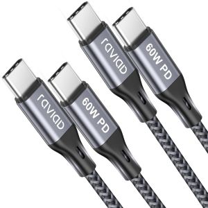 Thef-Câble Usb Type C Vers Usb C [1m, Lot De 2], Pd 60w Charge Rapide, Nylon Tressé Compatible Avec Samsung Galaxy S22 S21 S20 S10 S9 A51 A53 Note 20 10 Huawei P50 Google Pixel - Gris - Neuf