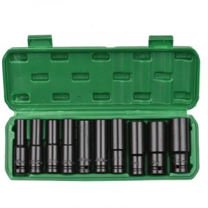 Jeu de 10 douilles à chocs hexagonales à entraînement 1/2"", douilles profondes métriques, 10-24 mm avec étui de rangement - Neuf