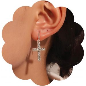 Kal-Boucles D'oreilles Croix Punk En Strass Boucles D'oreilles Pendantes Croix En Cristal Boucles D'oreilles Crochet Crucifix En Strass Boucles D'oreilles Croix De Bal Bijoux Pour Femmes - Neuf