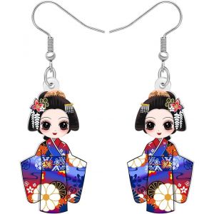 Kal-Boucles D'oreilles Poupée Japonaise En Acrylique Avec Goutte D'eau Kawaii Cadeaux Japonais Pour Femmes Bijoux De Fantaisie - Neuf