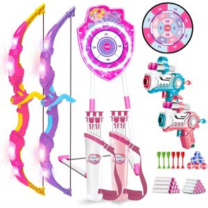 ASFASFq-Lot de 2 Jouets de tir à l'arc et aux flèches LED pour Enfants de 5 à 12 Ans, Arc Lumineux et Cible à Ventouse Requin, 73 cm, Jeu de fléchettes pour l'intérieur et l'extérieur, Cadeau pour - Neuf