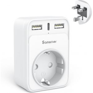 KALANKA-Adaptateur Prise Anglaise UK Angleterre France Adaptateur de Voyage avec USB A & C 2.4A,Europe Francaise FR 2 Broches vers GB 3 Broches pour Irlande Royaumeuni Bretagne &Eacute;cosse, Type G - Neuf