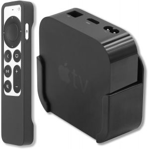 MEVRONISSHOP-Support mural compatible avec Apple TV 4K/HD, support TV avec dragonne et housse de protection pour t&eacute;l&eacute;commande Siri 2&egrave;me g&eacute;n&eacute;ration, noir - Neuf