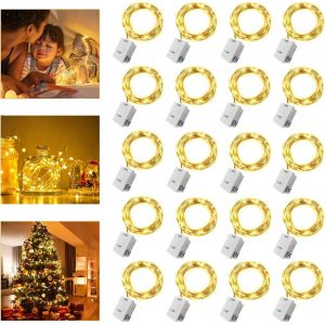 KAL-Lot De 20 Guirlande Lumineuse À Piles, 2M 20 Leds Fée Chaîne Lumières, Guirlande En Cuivre Étanche, Pour Bouteille, Mariage, Fête, Noël, Chambre Guirlande Lumineuse(Blanc Chaud) - Neuf