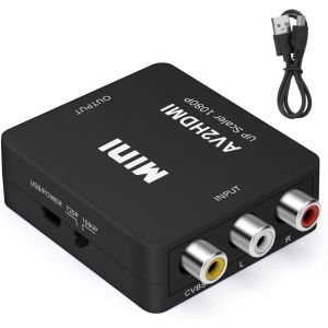 Adaptateur RCA vers HDMI,1080P RCA Composite CVBS AV vers HDMI Convertisseur Vidéo Audio Supportant PAL/NTSC pour PC Laptop Mini Xbox PS2 PS3 TV VCR Camera DVD avec Câble d'alimentation USB.[W6] - Neuf