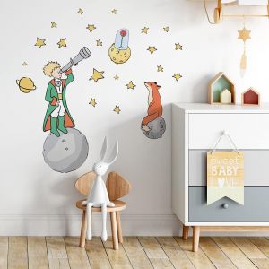 Eryi-- R00588 Autocollants Muraux Enfant Écologique Et Hypoallergénique Effet Tissu Doux Repositionnables Le Petit Prince Décoration Bébé Nouveau Pépinière Adhésif Papier Peint - 100x30 Cm - Neuf