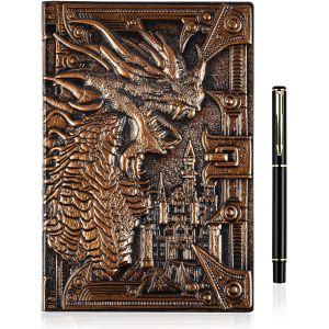 A5 Carnet De Notes,Journal Dnd,Ligné Vintage Intime Avec Stylo,Ancienne Couverture Gaufrée Rétro Notebook De Voyage 200 Pages Bloc Notes Beau Cadeau Pour Homme Femme,Dragon - Neuf