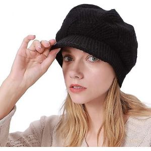 Femmes Chapeau Chaud D'hiver Crochet Tuque Tricoté Caps Avec Visière,Noir - Neuf