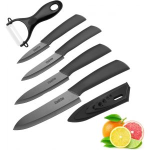 Checarzhn--No1-Couteaux De Cuisine, Couteau Ceramique Couteaux De Chef Super Tranchant Antirouille Résistant Aux Taches Pour Couper Les Fruits Légumes Viande 5pcs/Set Noir - Neuf