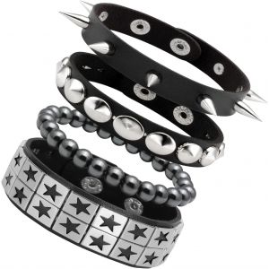 Eryi-4pcs Punk Bracelets Cuir Pu Alliage Rock Gothique Avec Rivets Multicouleurs Réglable Homme - Neuf