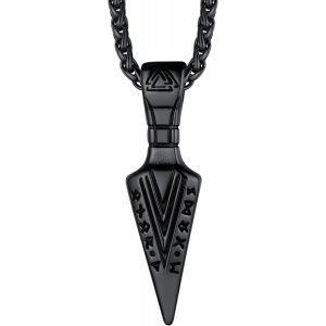 Trahoo-Collier Viking Vegvisir Homme Garçon Bijoux Pendentif Bouclier/Flèche Nordique Runique Rune Acier Inoxydable/Or/Noir Avec Chaine 55+5cm - Neuf