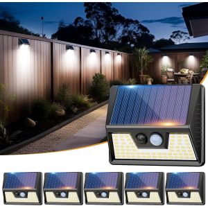 Lampe Solaire Exterieur Detecteur De Movement, Lot De 6 Lumiere Solaire Exterieur, Ip65 Étanche 3 Modes Spot Solaire, 270° Eclairage Exterieur Blanc Froid Applique Murale Pour Jardin, Garage - Neuf