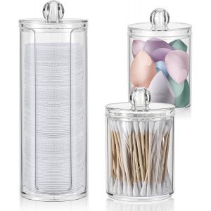 Tianyi-3 Stk Rangement Coiffeuse&iquest;Rangement Maquillage Organisateur&iquest;Rangement Salle De Bain Avec Couvercle, R&eacute;cipient &Agrave; Cotons-Tiges, Pour Commode, Salle De Bain, Chambre &Agrave; Coucher - Neuf