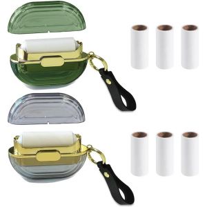 JGD-Lot de 2 rouleaux anti-peluches double face portables r&eacute;utilisables avec dragonne pour sac &agrave; v&ecirc;tements, poussi&egrave;re et fourrure avec 6 recharges (vert et gris) - Neuf