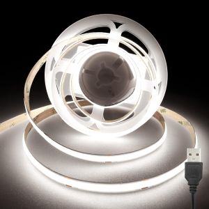 Ruban Led Cob Usb 5v,6000k Bandes Led 2m Avec 320leds/M,Cri 90+,Largeur 8mm,Ruban Led Blanc Froid Pour Rétroéclairage Tv,Miroir,Armoire,Armoire,Escalier,Lumière Diy,Décoration De La Maison - Neuf