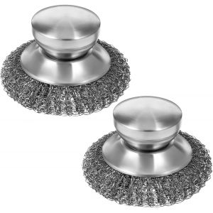Chenquansarl-Lot De 2 &Eacute;ponges En Laine D'acier Inoxydable - &Agrave; R&eacute;curer Avec Poign&eacute;e En M&eacute;tal Avec Poign&eacute;e En Acier Inoxydable - Nettoyant De Cuisine Pour Casseroles, Po&ecirc;les, Barbecues, &Eacute;viers - Neuf