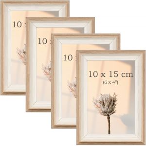 Lot De 4 Cadres Photo 13x18 Cm, Cadre Photo Autoportants Pour Bureau 18x13, Cadre Tableau Mural Paysage &Agrave; Suspendre, Photo Frame For Wall (Grain De Bois, 13 X 18 Cm) - Neuf