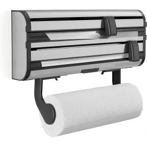 Cauc-D&eacute;rouleur Mural Parat Royal, Porte Sopalin Pour 3 Rouleaux, Support De Rangement Cuisine En Acier Inoxydable Avec Lames Tranchantes, D&eacute;vidoir Mural Porte Essuie Tout, Aluminium Et Film - Neuf