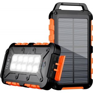 Senior-Chargeur Solaire 10000Mah, Pd15W Batterie Externe Solaire Power Bank Portable Usb C 3,0A Charge Rapide Avec 3 Ports, C&acirc;bles Et Lampe Pour Smartphone, Tablette, Camping Et Plus[L112] - Neuf