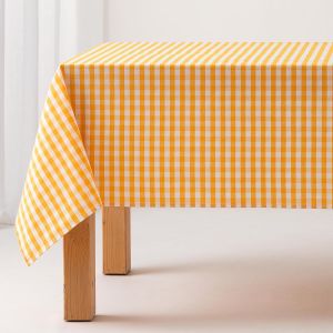 Kalanka-Nappe Anti-Taches Tableau Vichy, Coton, Toucher Tissu, 140x140 Cm, Couleur Jaune - Neuf