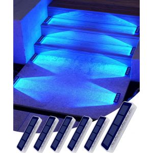 Lumiere Solaire Exterieur Jardin, Lot De 6 Bleu Eclairage Escalier Exterieur, Ip68 Étanche Led Lampe Solaire Pour Jardin, Chemin, Escalier, Allée, Patios, Sol - Neuf