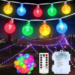 Jgd-Guirlande Lumineuse D'extérieur À Piles, 12 M, 100 Led, 8 Modes, Étanche Ip67, Télécommande, Guirlande Lumineuse Pour Halloween, Noël, Intérieur, Extérieur, Jardin, Décoration Multicolore - Neuf