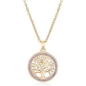 Collier Arbre De Vie Pour Femmes En Acier Inoxydable Couleur Or Zircon Clair Pendentif Rond Cha&icirc;nes De Cou Arbre De Famille Bijoux De Mode - Neuf
