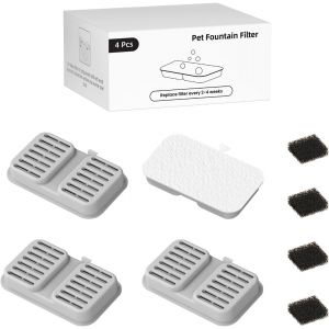 Kalanka-8 Fontaine A Eau Chat Filtres: 4 Filtres &Agrave; Charbon Et 4 &Eacute;ponges En Mousse, Filtration &Agrave; 4 Couches, Bo&icirc;tier Plastique (Antimoisissure) - Pack Pour 2 &Agrave; 4 Mois - Neuf