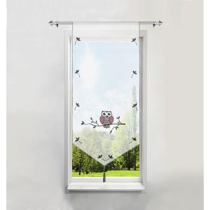 1pièce Rideau Brise-Bise Lxh/40x60cm En Polyester Transparent Broderie Hibou Pourpre Avec Pompon Rideaux Courts Décoration De Fenêtre - Neuf