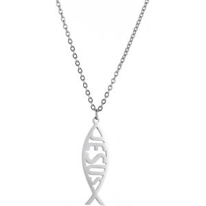 Kal-Collier Avec Pendentif J&eacute;sus Poisson En Acier Inoxydable Pour Femme - Symbole De Foi Chr&eacute;tienne - Bijou Religieux - Cadeau Inspirant - Neuf