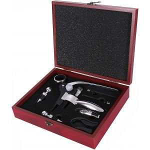 MEVRONISSHOP-Tire Bouchon 9 Pcs Kit Accessoire Vin Ouvre Bouteille de Vin en Coffret Cadeau avec Tire Bouchon,Coupe-Capsule,Bouchon Bouteille Vin,Anneaux,A&eacute;rateur Id&eacute;e Cadeau Cr&eacute;maill&egrave;re - Neuf