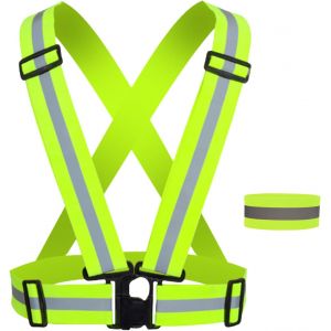 Acdsgd-Gilet De S&eacute;curit&eacute; + Bracelets De S&eacute;curit&eacute; R&eacute;fl&eacute;chissant, R&eacute;fl&eacute;chissant R&eacute;glable Elastique Gilet De S&eacute;curit&eacute;, Gilet Reflechissant Velo Pour Course Faire Du V&eacute;lo Enfant Unisexe - Neuf