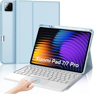 Coque Clavier Avec Trackpad Pour Xiaomi Pad 7/7 Pro 11.2 Pouces 2025, Azerty Français Clavier Bluetooth Avec Touchpad Pour Tablette Xiaomi Pad 7/7 Pro 11.2"", Bleu Clair - Neuf