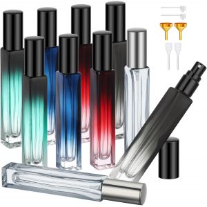 KALANKA-Vaporisateur Parfum Rechargeable, 10 Pièces 10ml Portable Flacon Parfum Voyage, Bouteille Spray Vide en Verre, avec Entonnoir, Pompe, Pipette - Neuf