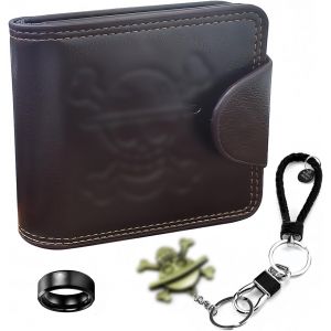 Porte Monnaie En Cuir Portefeuille Anime Avec Anime Porte Clé Et Anneau De Crâne Cosplay Porte Carte Crédit Cadeau Pour Fan D'Anime Pour Ado Garcon Homme - Brun - Neuf
