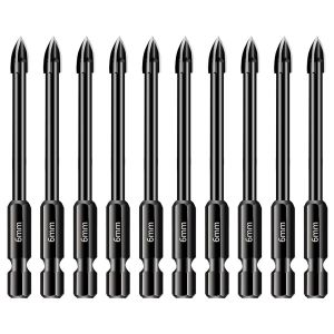 10pcs 6mm Tuile de Verre Foret Ensemble, 1/4 Hex Tige de Foret de Carbure de Tungstène, de l'Outil de Perçage pour la Porcelaine, la Céramique, Miroirs, Béton, Mur de Briques, Verre - Neuf